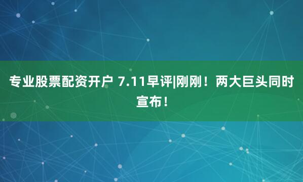 专业股票配资开户 7.11早评|刚刚！两大巨头同时宣布！